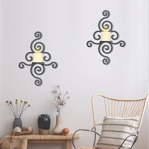 2 OYEFLY Pcs Metal Wall Candle Sconces,Black Elegant Swirling Wall Decorations (Black)