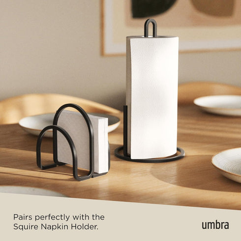 Umbra Squire Free-Standing Paper Towel Holder for Kitchen or Bathroom, Modern Metal Design Looks Like Cast Iron, Black
