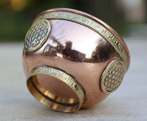 DharmaObjects Copper Offering Bowl Incense Burner Holder (3 Inches, Flower of Life)