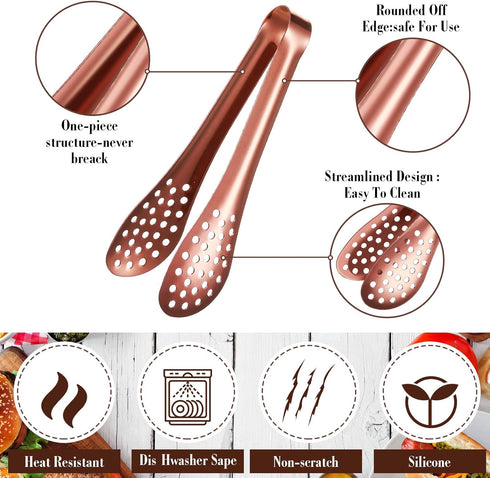 12 Pieces Mini Serving Tongs Set, Small Tongs for Appetizers, Ice Tongs, 5 Inch and 4 Inch, Rose Gold