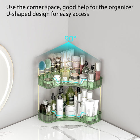 2 Countertop, Tier Corner Bathroom Organizer Vanity Makeup Organizer with Brush Holder, Space-Saving Skincare Storage