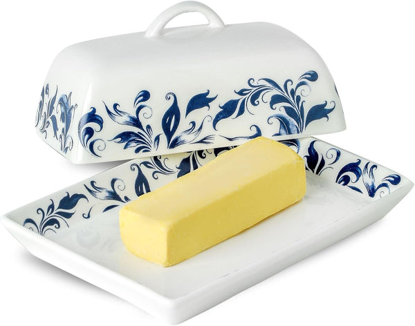 butter box,ceramic butter dish with lid,butter saver,Microwave and Dishwasher Safe,French butter Dish,Blue