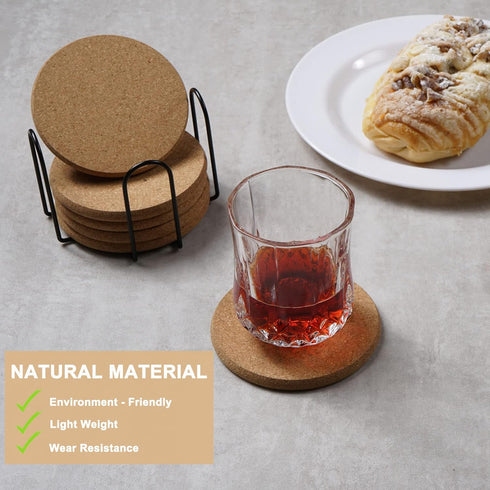 8 Pcs Thicker Cork Drink Coasters with Holder, Absorbent for Coffee Table, Wooden Coaster Set