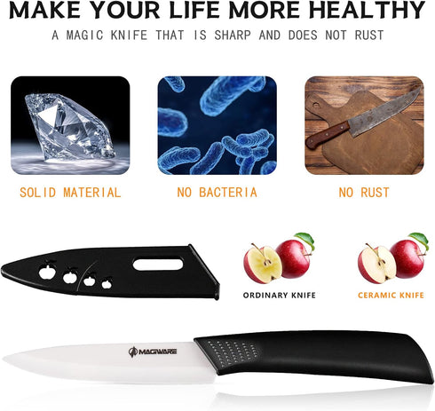 Paring Knife, Classic 4 inch Ceramic Paring Knife with Sheath Cover, Fruit and Vegetable knife,Longer Sharp Rust Proof Stain Resistant by Magiware
