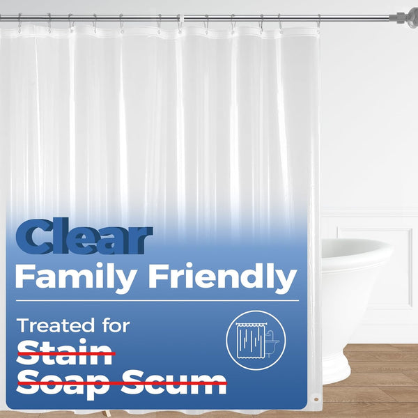 downluxe Waterproof Clear Shower Curtain Liner, PEVA Lightweight Plastic with 3 Magnets, 72" x 72", Clear