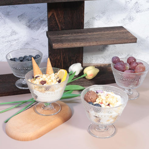 Set of 4 Glass Dessert Bowls, 9oz Ice Cream Sundae Cups, Perfect for Oats, Milk, Sorbet, Yogurt