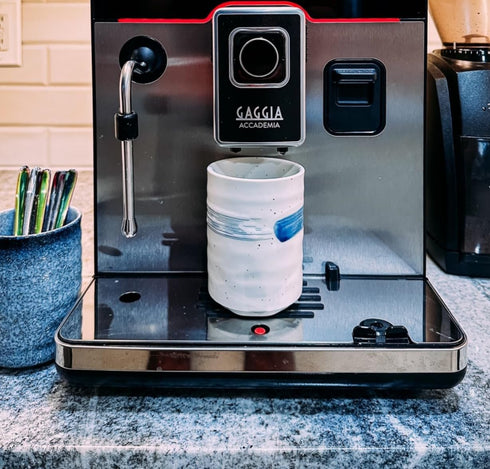 Stoneware Coffee Spoon Holder Jar, Upright Teaspoon Holder for Coffee Stirrers, Small Utensil Holder (Sea Blue)