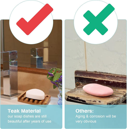 2PCS Self Draining Soap Dishes by HTB, Teak Wood Soap Holder, Soap Saver for Shower, Bathroom, Bath Tub, Kitchen