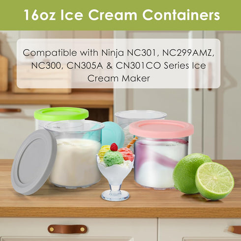 4 Pack NC299AMZ NC300s Ice Cream Pint Containers, Replacement for Ninja Creami Pints and Lids, Compatible with & Series
