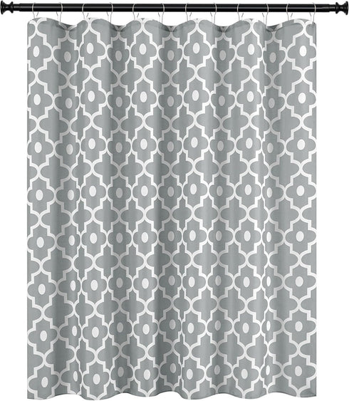 Biscaynebay Extra Long Textured Fabric Shower Curtains 72" W x 84" L, Silver Grey Morocco Pearl Printed Luxury