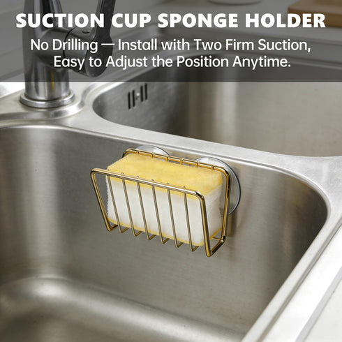 Kitchen Sink Suction Holder for Sponges,Soap,sink strainer, sink stopper.Food Graded Stainless Steel,No Drilling,Wall