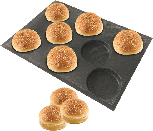 Bluedrop Silicone Hamburger Bread Forms, Perforated Bakery Molds, Non Stick Baking Sheets Fit Half Pan Size
