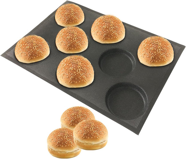 Bluedrop Silicone Hamburger Bread Forms, Perforated Bakery Molds, Non Stick Baking Sheets Fit Half Pan Size
