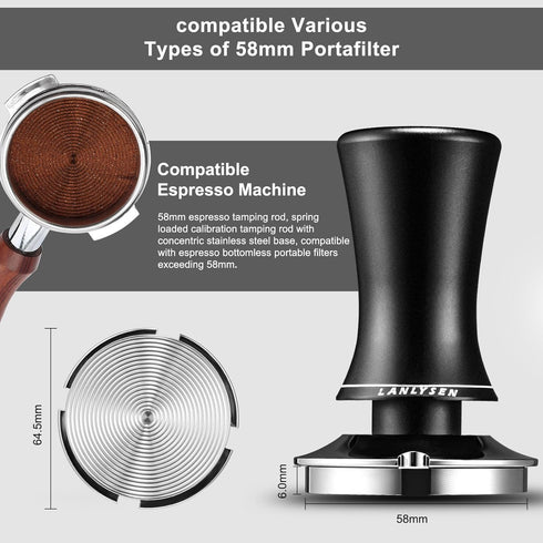 58mm Coffee Tamper for Espresso Machine, Spring-loaded with Built-in Sound Feedback, Stainless Steel Base