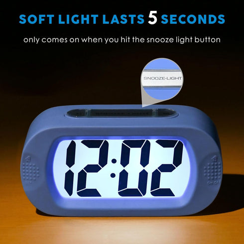Snooze Plumeet Kids Alarm Clock Large Digital LCD Travel Alarm Clocks with and Night Light - Ascending Sound