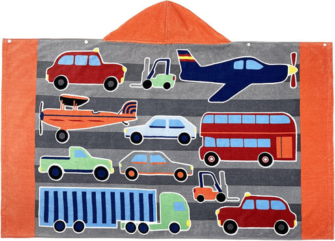 BANGSAUR Kids Hooded Beach Towels, 100% Cotton 50"x30" Wrap Blanket for Toddlers Boys 3-12 Years, Aircraft N Coverup