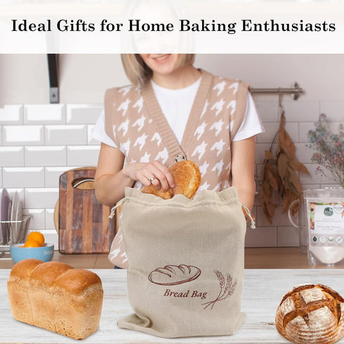 QUYANGCHIFENG 2 Pack 12x15 Inch (1 Reusable Linen Bread Storage Bags with Plastic Lining, Sourdough Bread Keeper