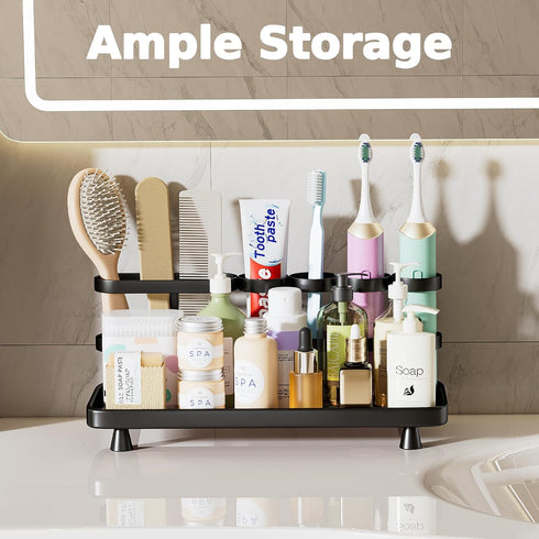 Countertop 5 YOOLENS Electric Toothbrush Holder for Bathroom Metal Slots Toothpaste Razor Mouthwash Organizer, Black
