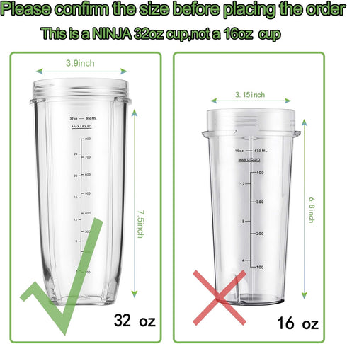 Replacement Part for Nutri Ninja Blender - 2-Pack 32oz Replacement Cups for Auto-iQ Series Blenders