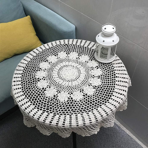 Hetao 100% 35 Inch Cotton Handmade Crochet Round Tablecloth Doilies Lace Table Covers,Beige
