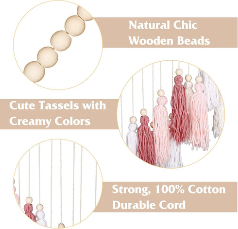 Luxbrand Large Macrame Wall Haning Boho Home Decor, Blush Pink Tassel Wall Decor Bohemian, Bedroom Living Room Girls