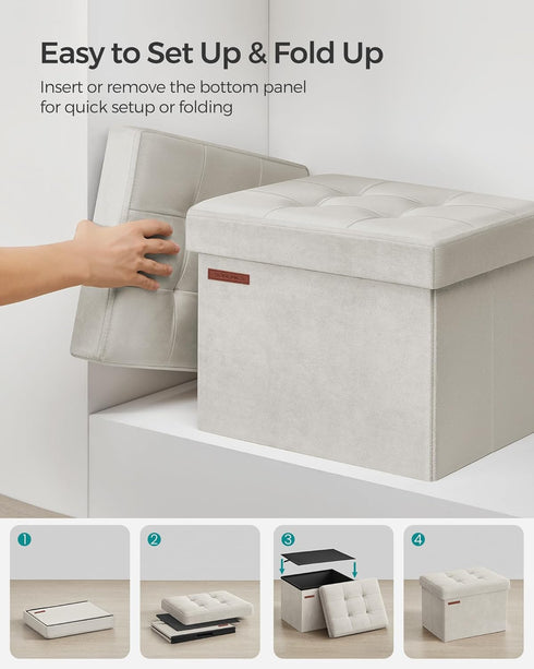 12.2 16.1 Inches 286 lb, ULSF200W01 SONGMICS Storage Ottoman, Foldable Small Ottoman Foot Rest, x Foot Stool, OAD up