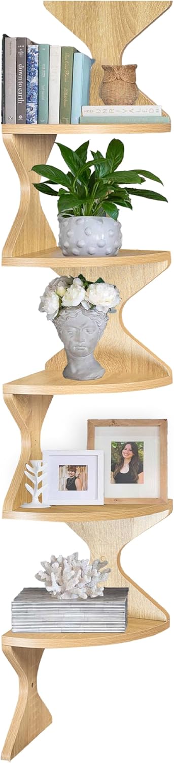 5 5 Zigzag Corner Shelf, Wood Corner Wall Shelf, Tier Floating Corner Shelves for Small Space Storage, Corner Bookcase