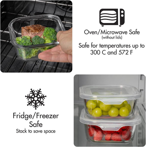 Square Glass Storage Container, Stackable BPA Free Airtight Seal Food Containers with Lids, 5"x5" x 2.5", 4 Pack, White