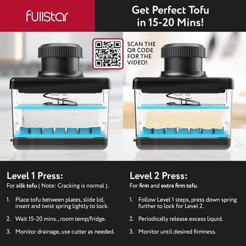 2-in-1 Fullstar Tofu Press & Cutter, Dishwasher Safe, BPA-Free, Press Box for Extra Firm & Silken Tofu (Blue)