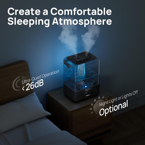 6L 26dB 50H CHIVALZ Humidifiers for Bedroom Large Room, Cool Mist Top Fill Humidifier with Essential Oil Diffuser