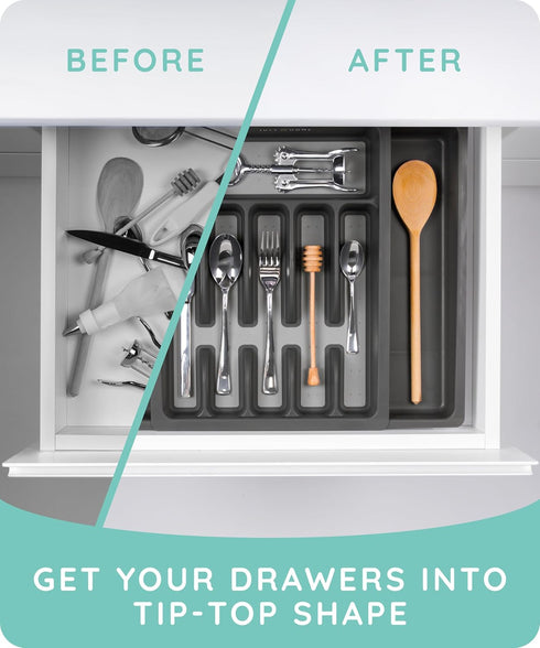 JULY HOME Expandable Kitchen Drawer Organizer, Plastic Flatware Drawer Organizer/Utensil Holder, Multipurpose