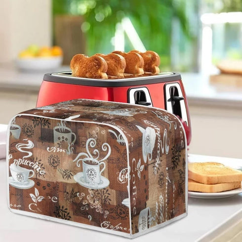 JEOCODY Toaster Bread Maker Cover with Handle, Coffee Theme Print for Dust Protection