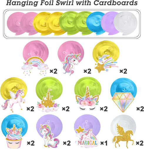 Zonon 51 Pcs Unicorn Hanging Swirl Decorations for Girls Birthday Party Supplies, Rainbow Decor