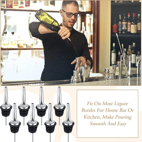 CHENGU 72 Set Pcs Liquor Spout Stainless Steel Bottle Pourers Tapered Liquor Pourers with Rubber Dust Caps Tapered