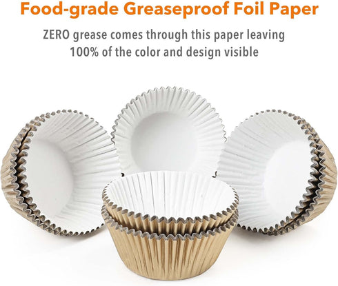 Gifbera Natural Metallic Foil Cupcake Liners, Standard Size Baking Cups for Celebration, 200-Count Muffin Liners