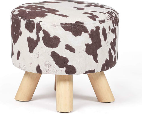 Asense Small Round Ottoman Foot Rest Stool Linen Padded Seat Footstool Ottoman