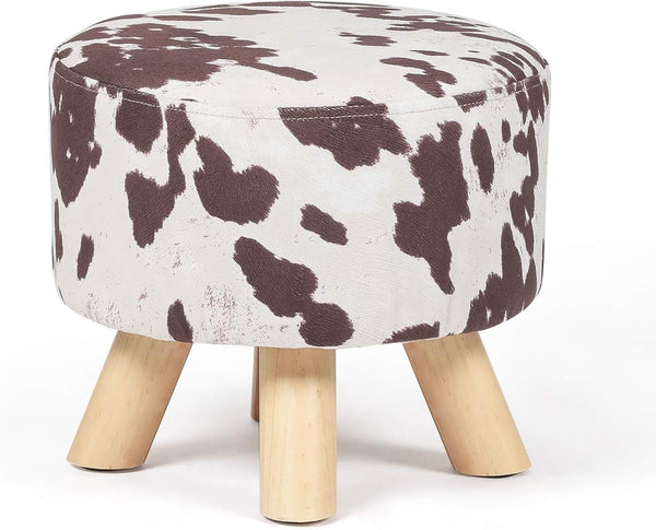 Asense Small Round Ottoman Foot Rest Stool Linen Padded Seat Footstool Ottoman