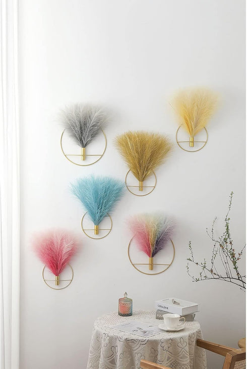 2 Pack Pretty Jolly Boho Wall Art, Hanging Artificial Pampas Display, Gold for Living Room, Bedroom, Bathroom, Dining