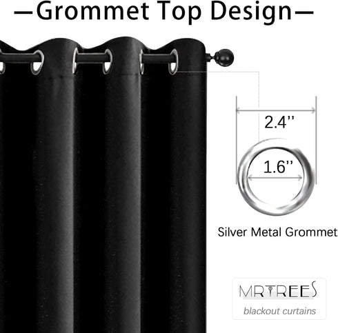 MRTREES Blackout Valance Curtain Kitchen Tiers, Short Cafe Curtains Room Darkening, Triple Weave Bathroom Small Window Curtains Grommet Top Half Window Treatments Set(2 Panels, 34x18 Inches, Black) by MRTREES