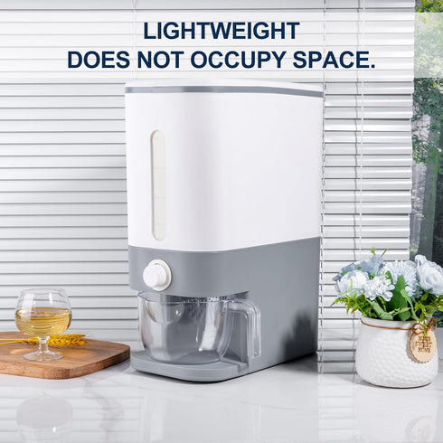 22.5-25 Lbs Rubtlamp Gray Rice Dispenser, Rice Container with Lid, Rice Storage Container with Measuring Cup, Food