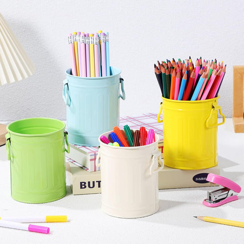 NUOBESTY 4pcs Mini Trash Can for Desk, Metal Wastebasket Tiny Waste Garbage Bin, Multifunctional Organizer