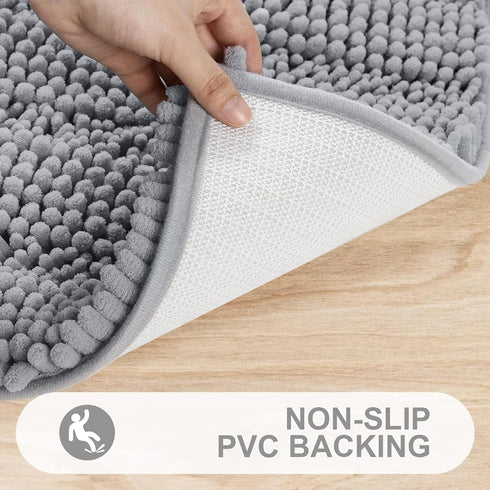Grandaily Chenille Striped Bathroom Rugs 30x20 - Extra Thick Absorbent Non-Slip Plush Bath Mats, Grey