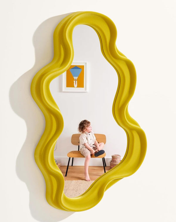 Wavy Wall Mirror Decor for Girly Bedroom Classroom, 16x10 Small Cute Abstract