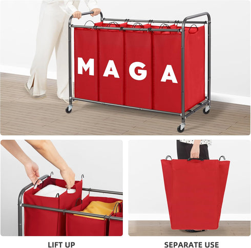 STORAGEIDEAS 47.8 (181L), 4 Laundry Sorter Hamper with Wheels, Laundry Basket Sorter Gal Heavy-Duty Rolling Cart