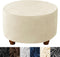 HFCNMY Round Ottoman Cover - Thick Velvet Slipcover with Elastic Bottom - Beige