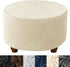 HFCNMY Round Ottoman Cover - Thick Velvet Slipcover with Elastic Bottom - Beige