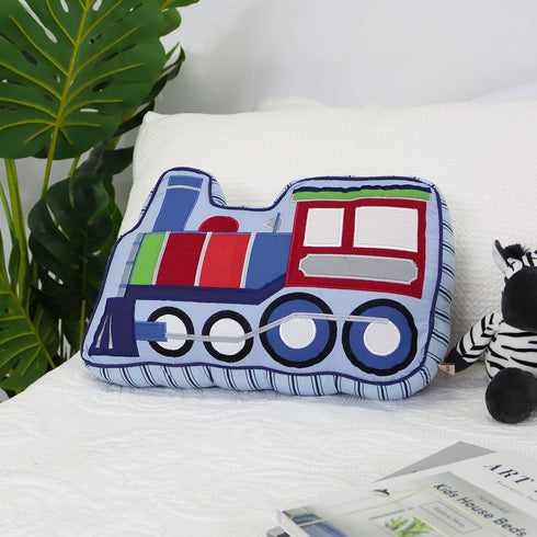 Quilted Train Shaped Pillow - Decorative Kids Pillow for Boys' Rooms