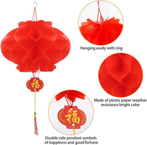 10 Pcs Chinese New Year Lanterns, Red Lanterns Set for Spring Festival Wedding Decoration (25 Cm/10")