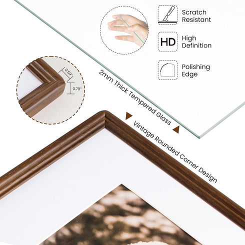 16x16 12x12 Axeman Natural Solid Oak Wood Picture Frame with Mat, Premium Rustic Wooden Photo Frames with Tempered