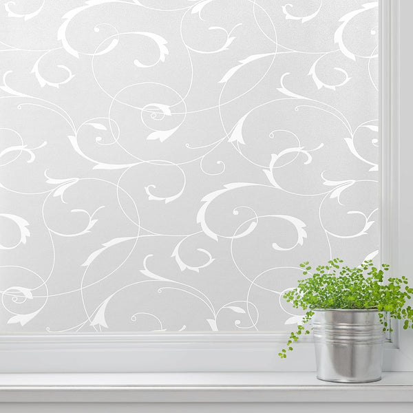 LEMON CLOUD Window Privacy Film, No-Adhesive Static Decorative Window Film, Frosted Stained Glass Vine Design (17.5 x
